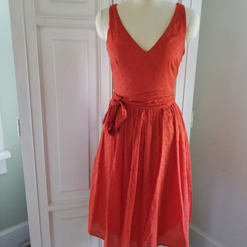 J Crew Orange v neck summer midi dress